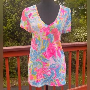 LILLY PULITZER SUNSHINE STATE OF MIND LILLY LOVERS FLORIDA COTTON TOP SIZE M